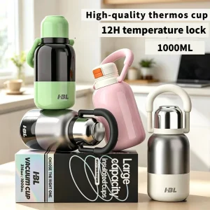 1000ml Large Capacity Stainless Steel Water Bottle with Straw